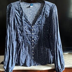 Old Navy Navy Blue Floral Blouse